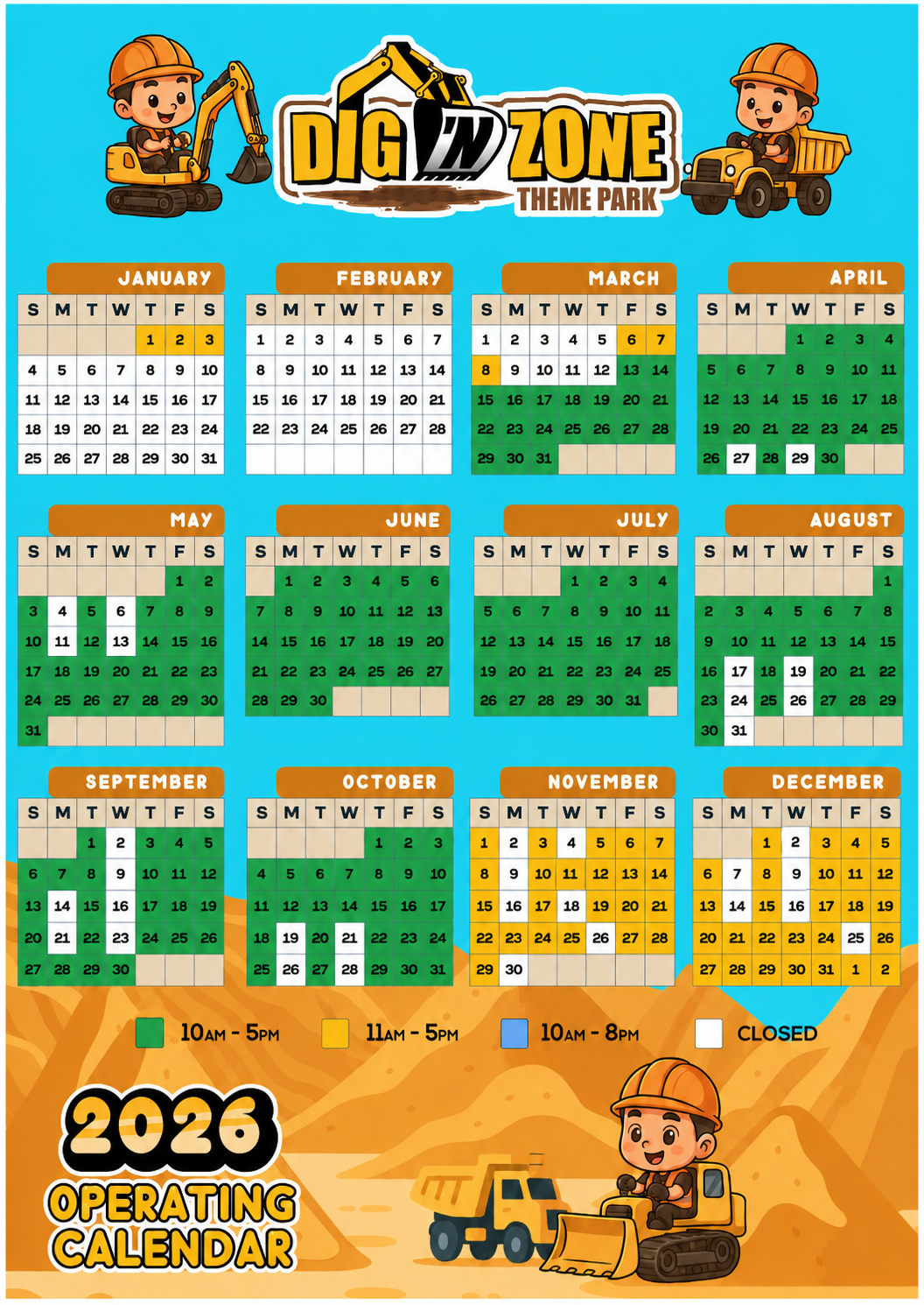 Park Calendar - Dig'n Zone Theme Park